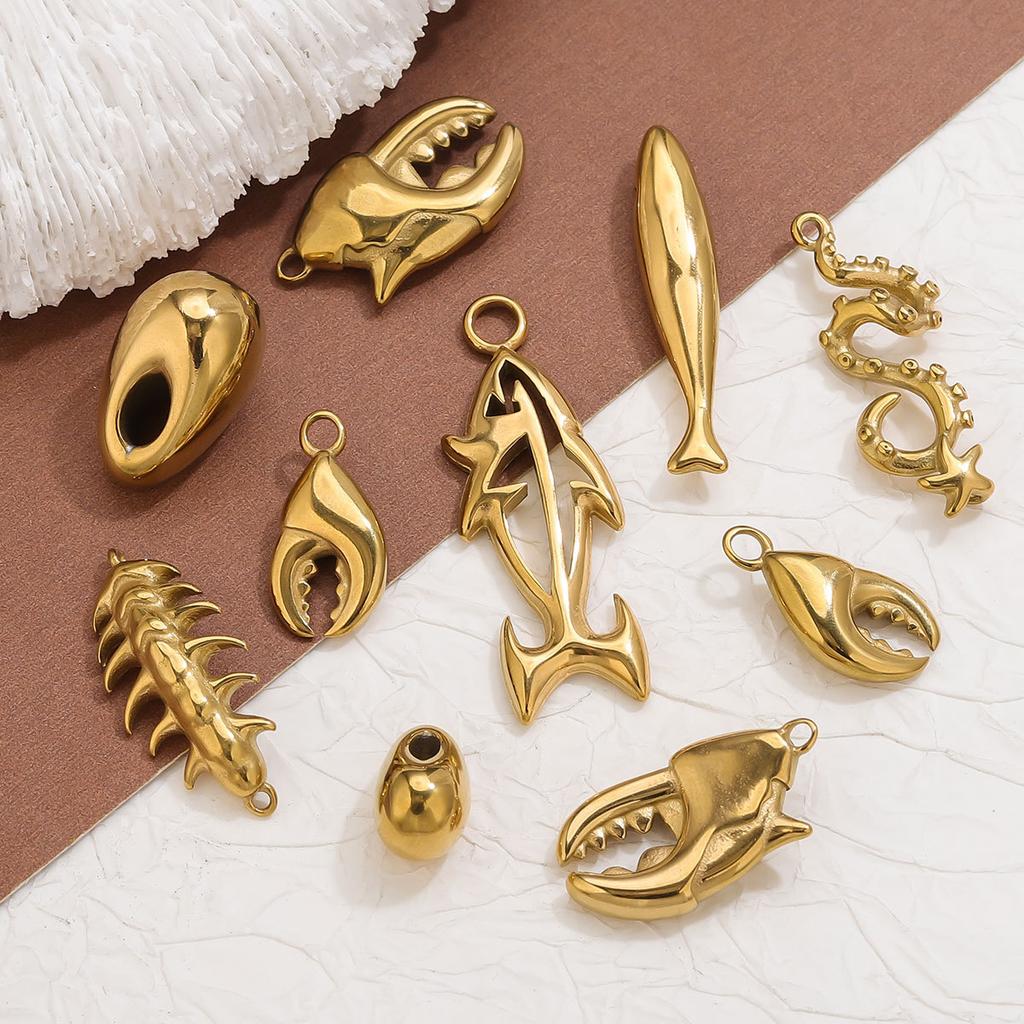 Yori 5PcsStainless Steel Casting Marine Animal Octopus Shark Crab Gold Pendant Ocean Series DIY Necklace Bracelet Jewelry