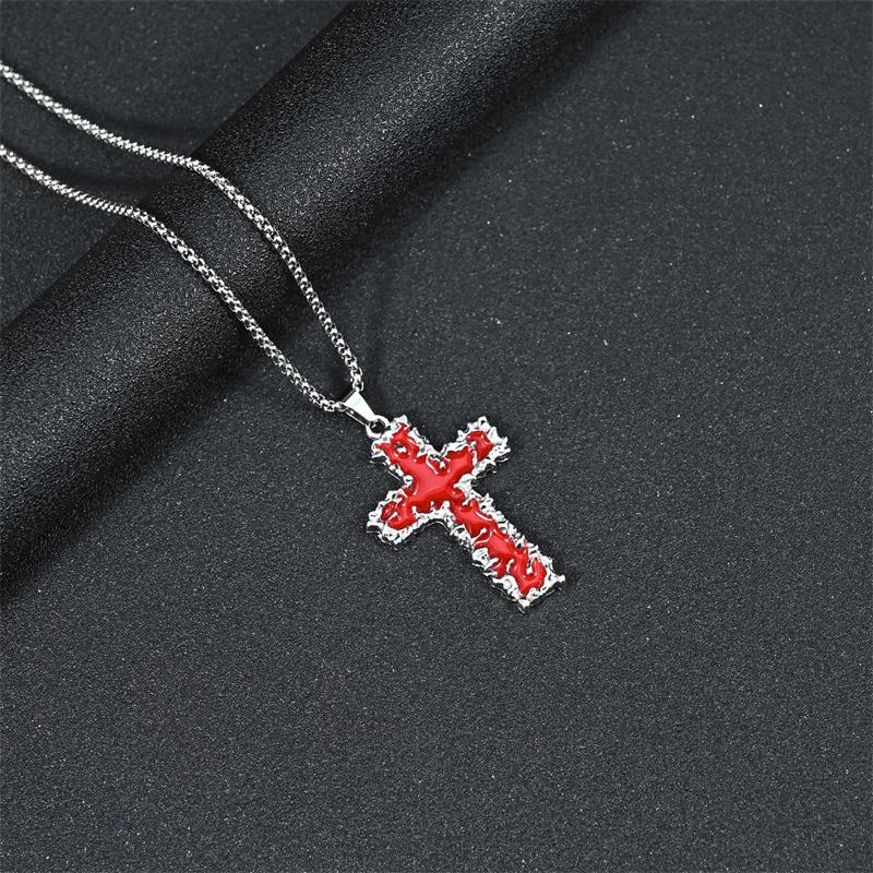 Dark Unisex Style Lava Cross Titanium Steel Chain Clavicle Chain Men and Women Premium Feel Niche Necklace Couple Versatile 70cm