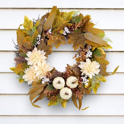Guirlandas de Outono de 45cm Abóbora Frutos Vermelhos Folha de Bordo Guirlanda Artificial Colheita Outono Guirlanda de Porta Natal Ano Novo Decoração para Pendurar em Casa