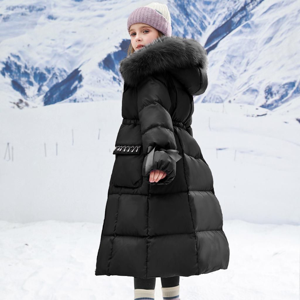 Mädchen Winter Einfarbig Kapuzenmantel Warm Mittelgroße und Große Kinder Langarm Lockerer Mantel