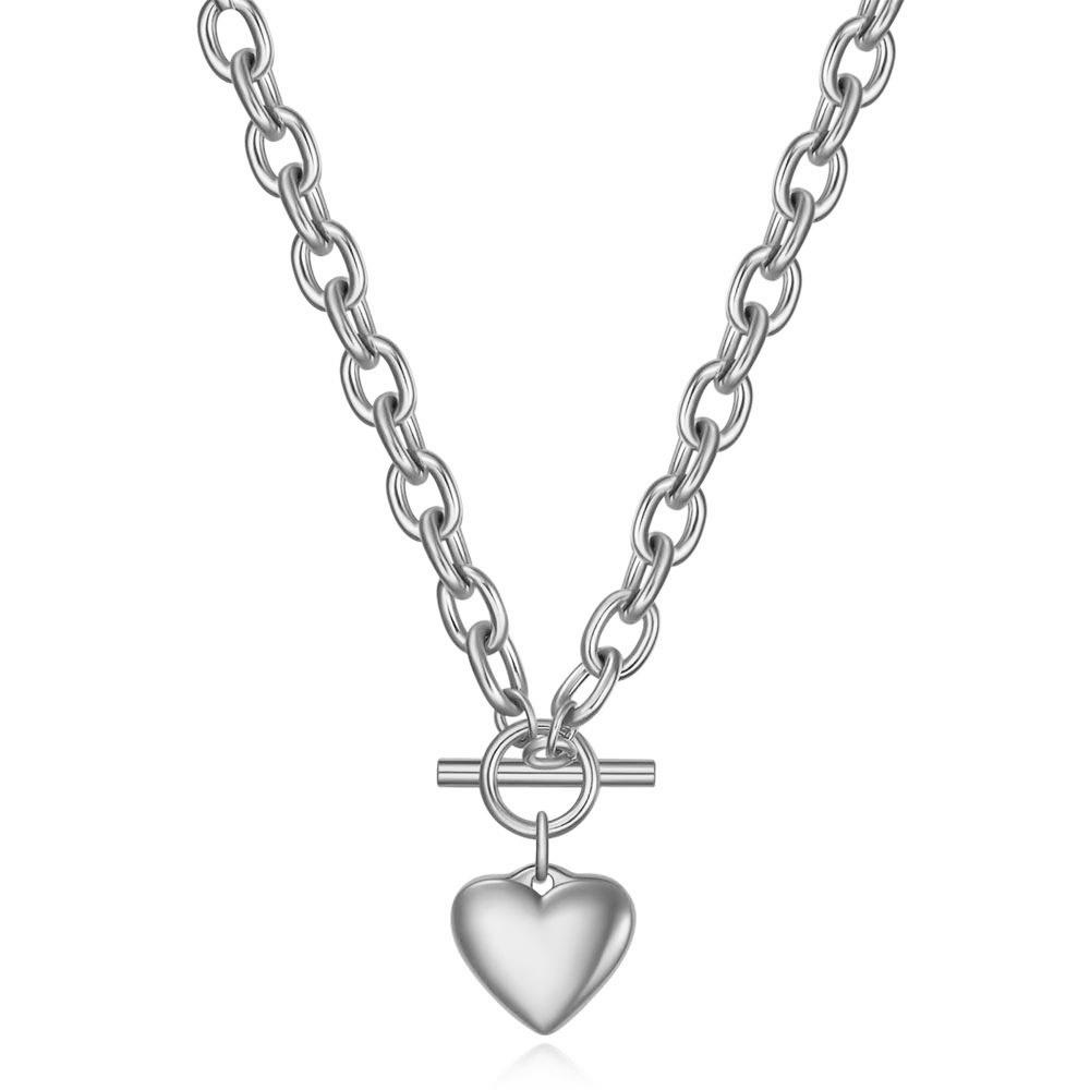 15MM Heart-Shaped Gold Silver Stainless Steel Necklace with OT Buckle - Customizable Engraving
