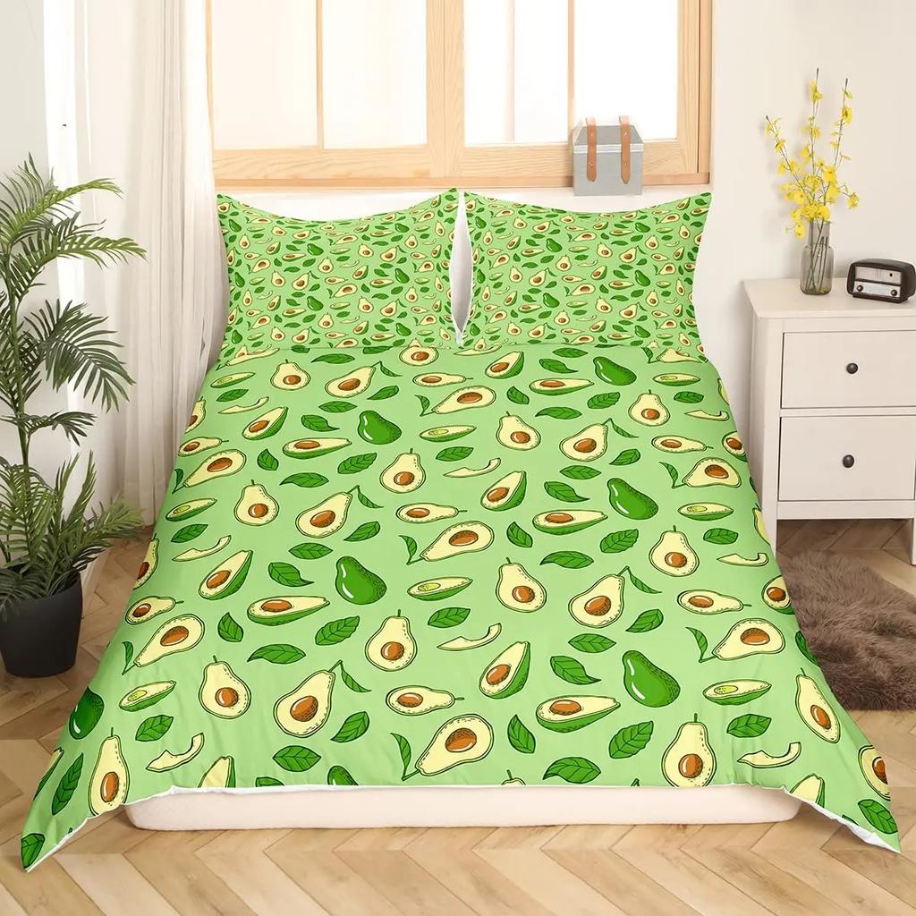 Avokado Dynetrekk sett for barn Kawaii Sengesett Cute Fruits Dynetrekk Twin Size Tropical Botanical Cartoon Quilt Cover