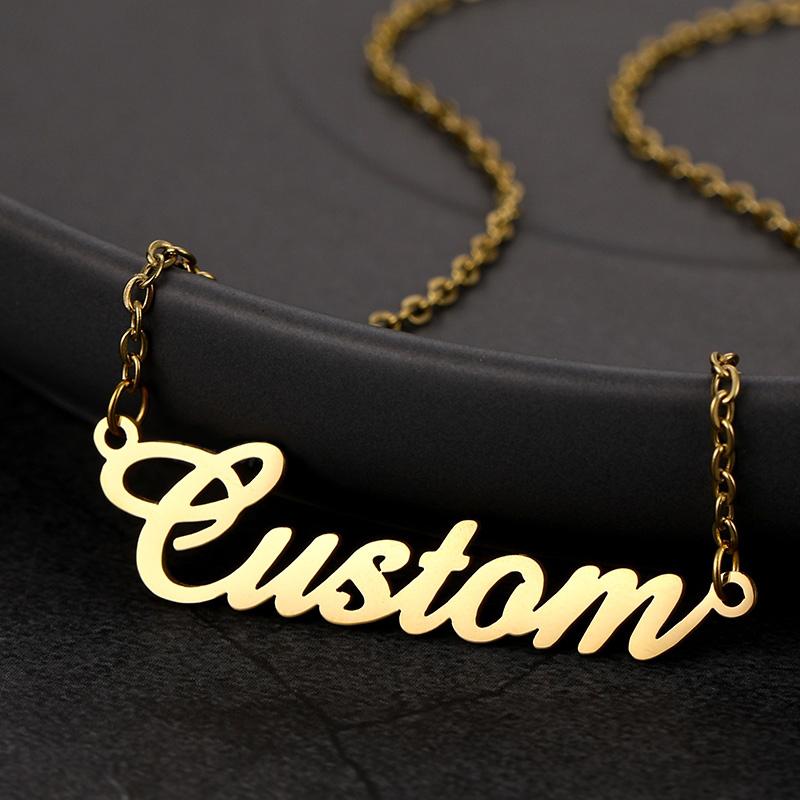 Personalised Custom Name Necklace Stainless Steel Jewelry 18K Gold Plated Letter Customized Name Pendant Necklace 18inches(45.72cm)&name золотой