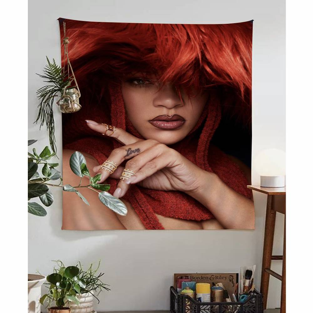 Famous Singer Rihanna Pop Music Anime Tapestry Hippie Flower Wall Carpets Dorm Decor Wall Hanging Home Decor