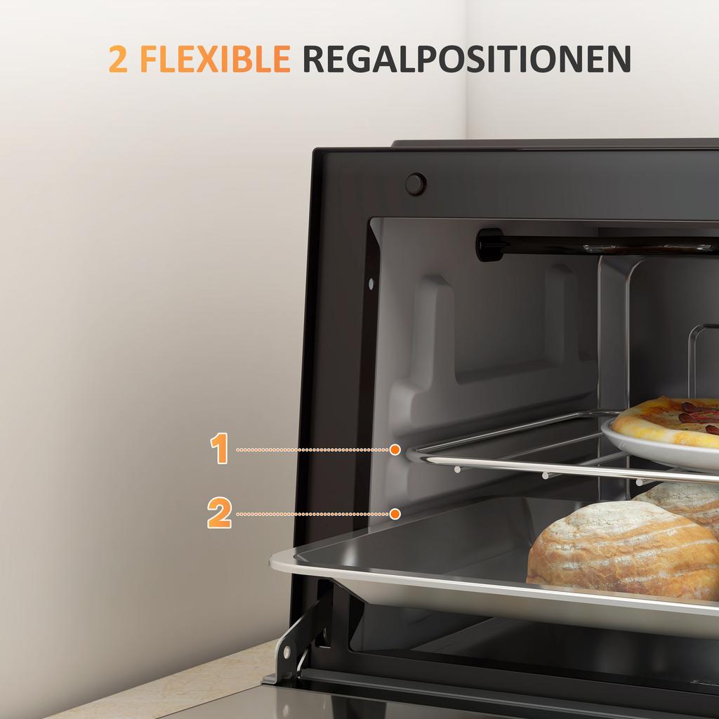 Mini Oven, 9 Liter Capacity, Adjustable Temperature and Cooking Time, with Grill Rack and Baking Tray, Black
