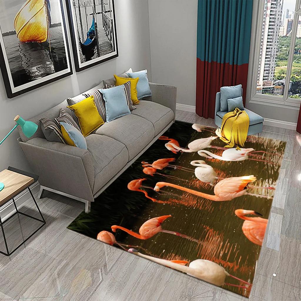 3D Schöner Flamingo Teppich Reizende Tierteppiche für Wohnzimmer Kinderzimmer Eingang Dekor Teppiche Badezimmer Küche Rutschfeste Matten