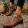 Women's Studded Buckle Ankle Boots Trendy Casual Martin Boots