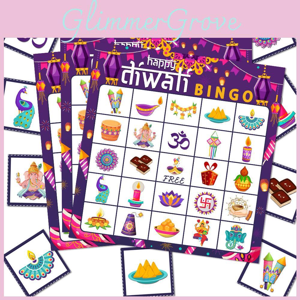 Diwali India In Festival Bingo Card Game Set With Stickers Call Cards Supplies