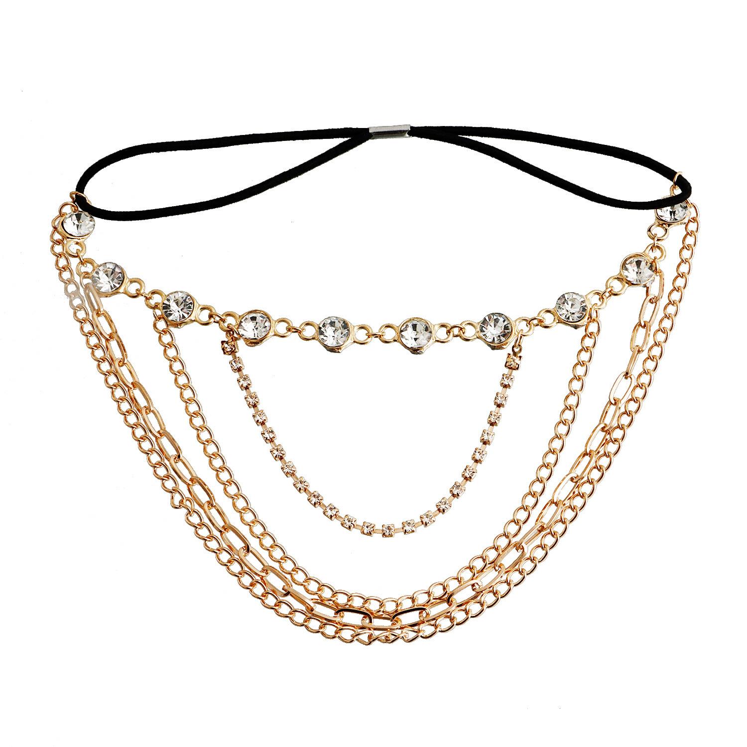 European and American, sexy flash diamond elastic belt thigh chain female, personalized sweet and cool multi-layer chain beach leg decoration золотой