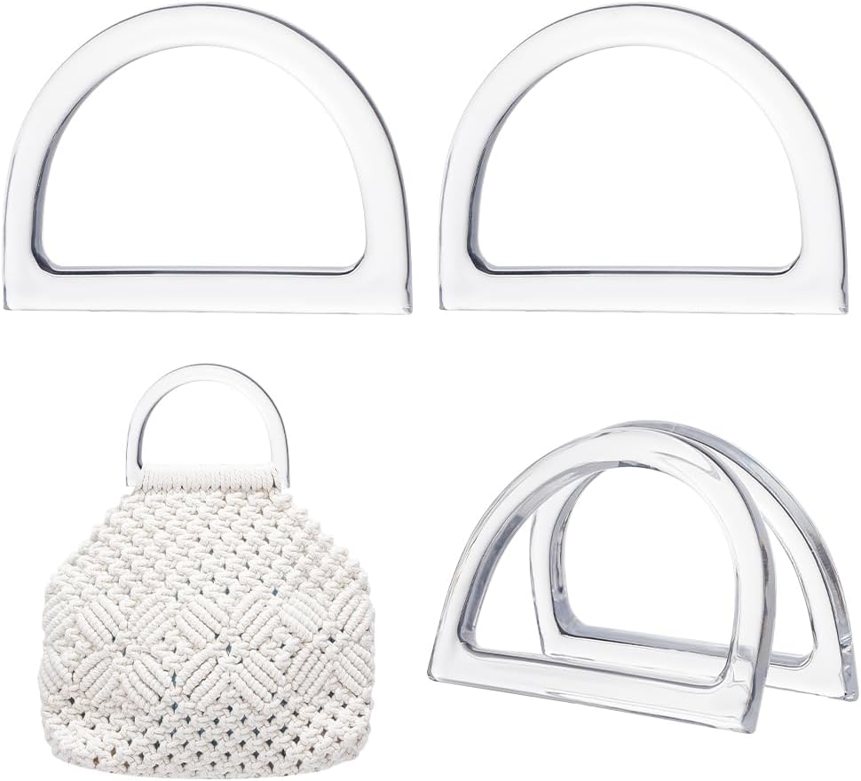 4-teiliges D-förmiges Set aus klarem Harz für Taschenhenkel für Makramee-Häkel-Handtaschen Strohtaschen Strand-Dekorative Taschenhenkel
