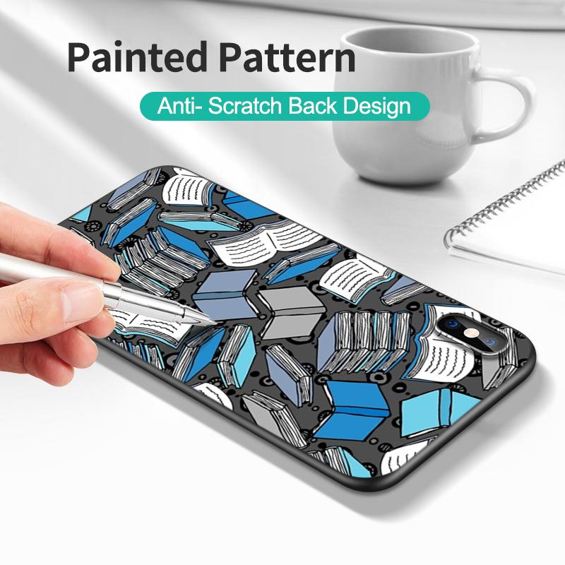 Black Tpu Case for Iphone 14 13 12 11 Mini Pro MAX 5 5s Se 2020 6 6s 7 8 Plus X 10 XR XS Cover Books