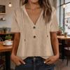 Women Casual Cotton Hooded Pullover Shirt Short Sleeve Drawstring V Neck Button Front Lightweight Blouse