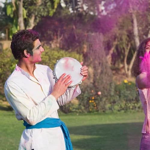 Unya Yoshino 2-Piece Round Wood-Tone Tambourines, 7-Inch, Educational Percussion Hand Drums for Kids, Percussion Drum Bells, Educational Toy