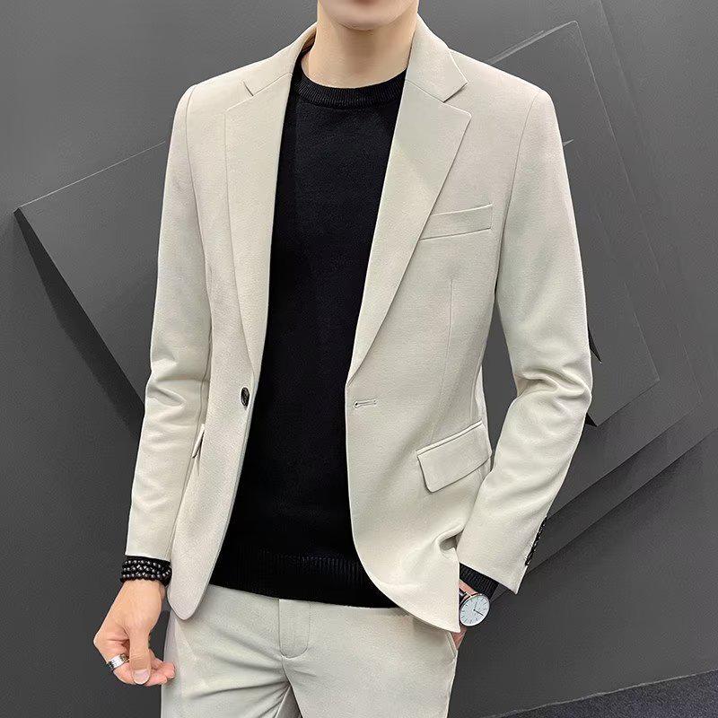 Men's 2024 Autumn/Winter Hong Kong Style Slim Fit Business Suit Jacket for Weddings and Formal Occasions.