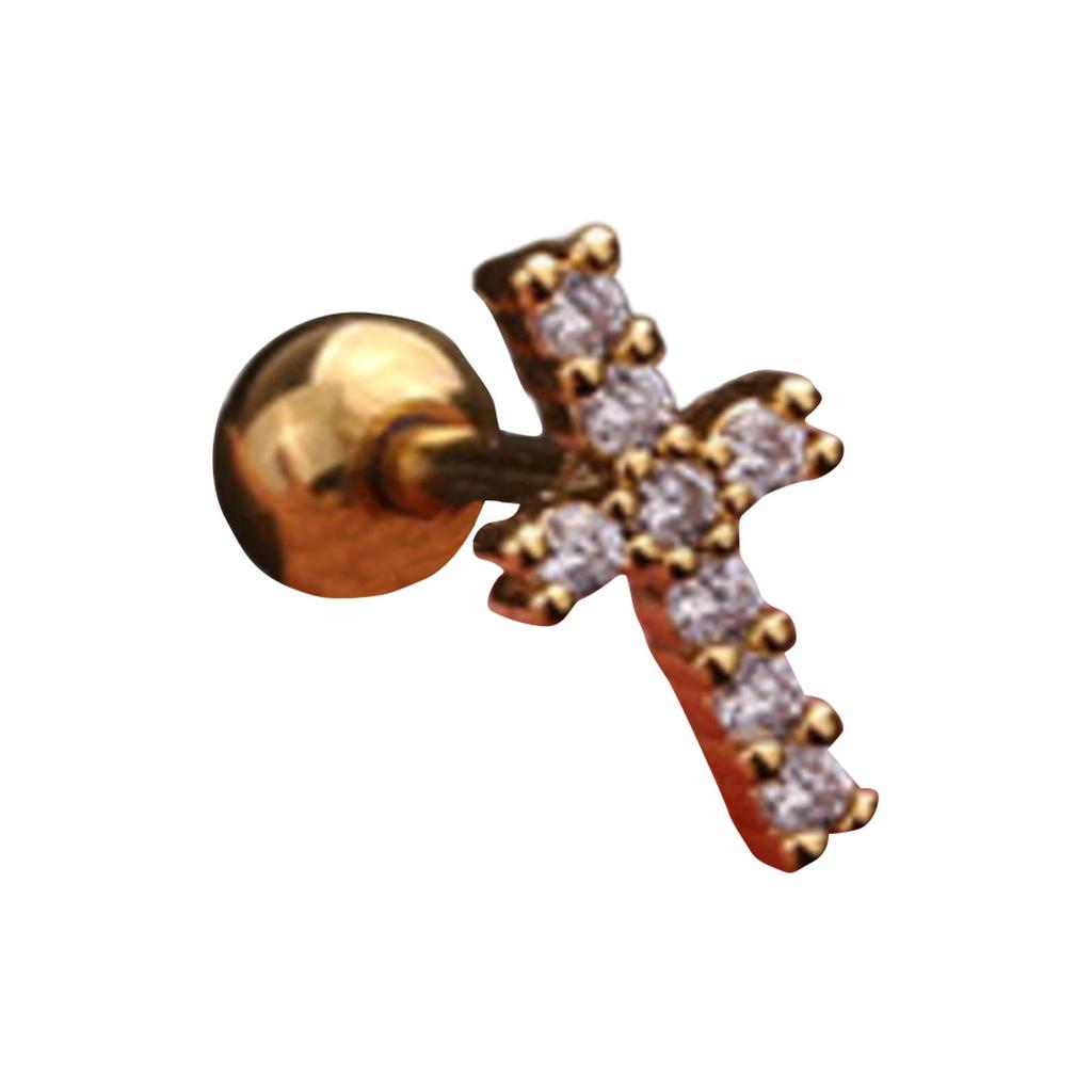 Titanium Steel & Stainless Steel Post Crown Ear Studs With Micro-Pavé Zircon - Screw-Back Ball Fashion Earrings For Western Piercing Jewelry