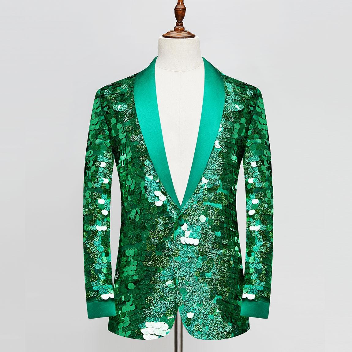 

Mens High-End Green Round Sequined Blazers Suit Jacket 3XL зелений