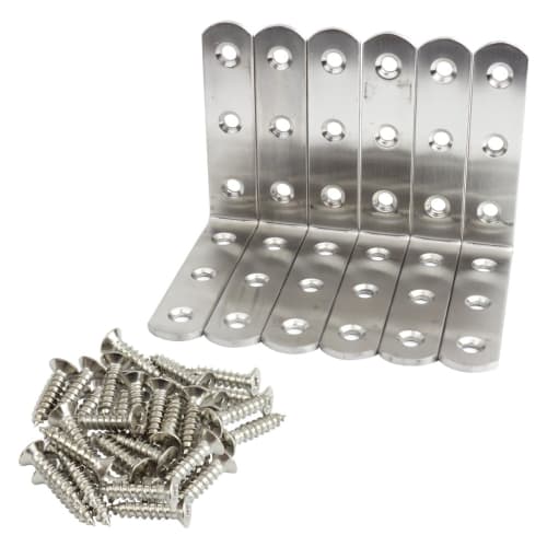 Prendre Shelf Brackets, Set of 6, DIY Iron Angle Brackets, 80mm L-Shaped, Stainless Steel, Earthquake Resistant, Anti-Tipping, Furniture Fixing, Reinf