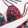 2025 European & American Women's Print Sexy Backless Double Tie Bikini Swimsuit