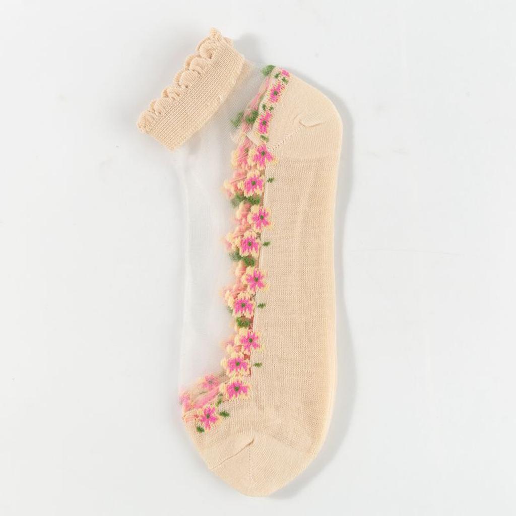 Women's Socks With Floral Patterns, Breathable And Sweat Absorbing Lace