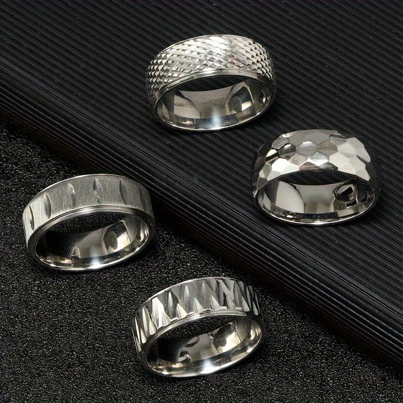 

Stainless Steel Jewelry 8mm Flower Pattern Triangle Ring Personality Minimalist Style Titanium Steel Ring Set 9No.