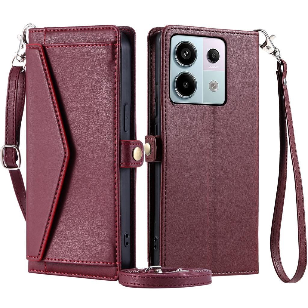 Für Xiaomi Poco X6 5G/Redmi Note 13 Pro 5G Lederhülle Brieftasche Ständer Handyhülle mit Riemen