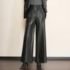 Chic Women's High-Waisted Lambskin Wide-Leg Pants - 2025 Autumn/Winter Slimming Casual Fit