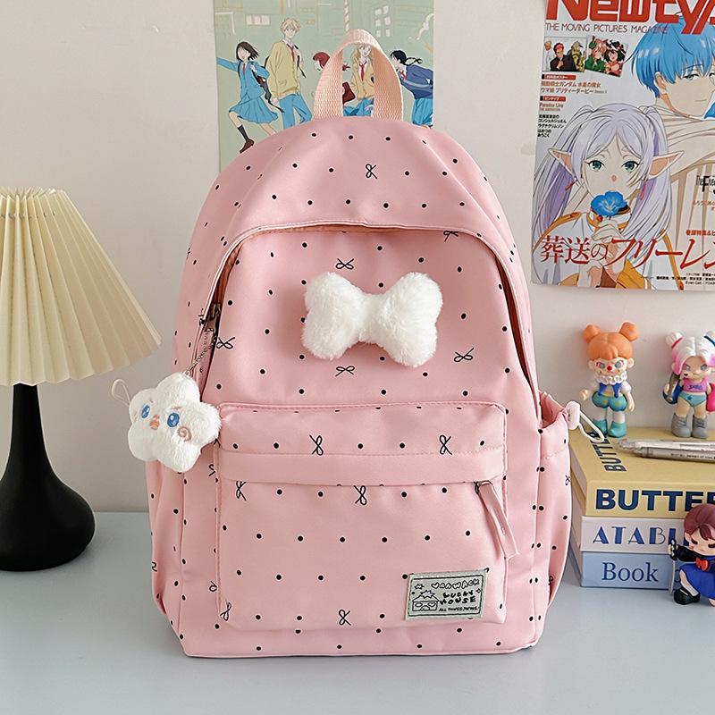 Schoolbag Schoolbag Junior High School Girls Girl Heart Atmosphere Polka Dot Bow Versatile High Value Female Student Backpack High School