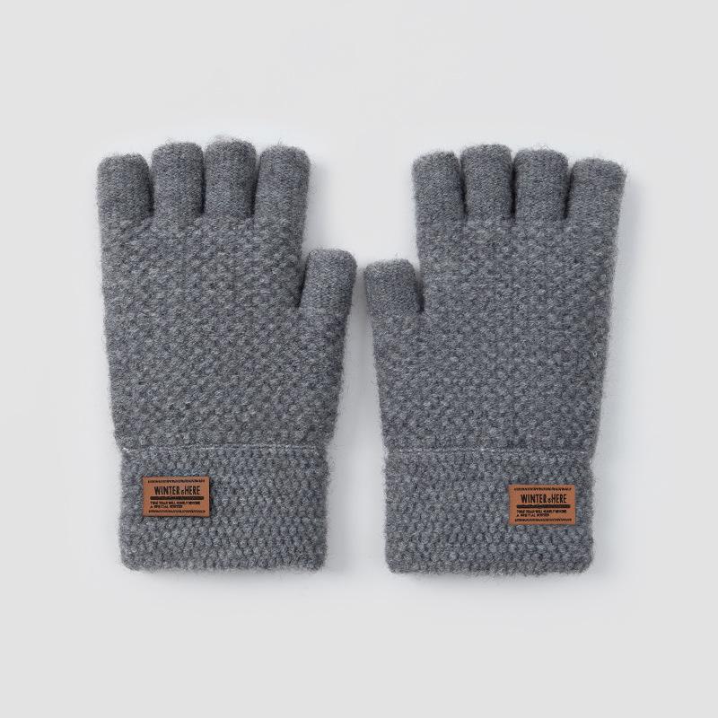 

Пальцевые перчатки для велоспорта для студентов-мужчин, осенне-зимние, вязаные из шерсти, бархатные, теплые и холодные, велосипедные перчатки без пальцев Men/Young Student