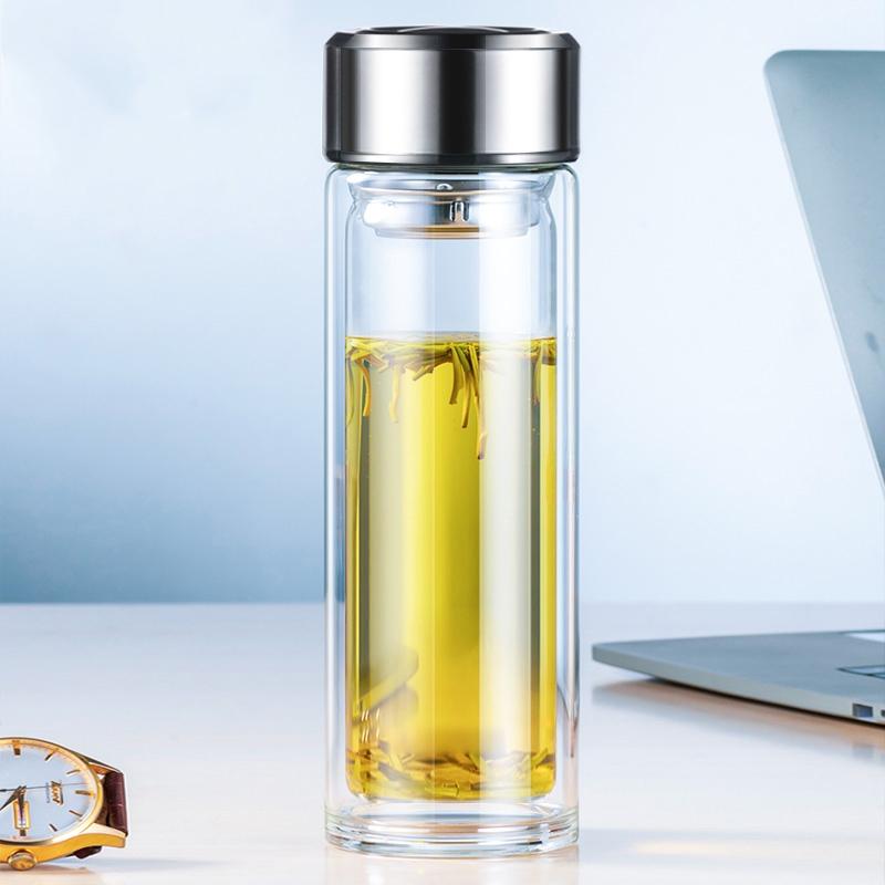 Tazza in Vetro a Doppio Strato Resistente al Calore Tazze per Acqua con Filtro per Tè Grande Capacità Antigoccia Bicchieri Articoli da Tavola