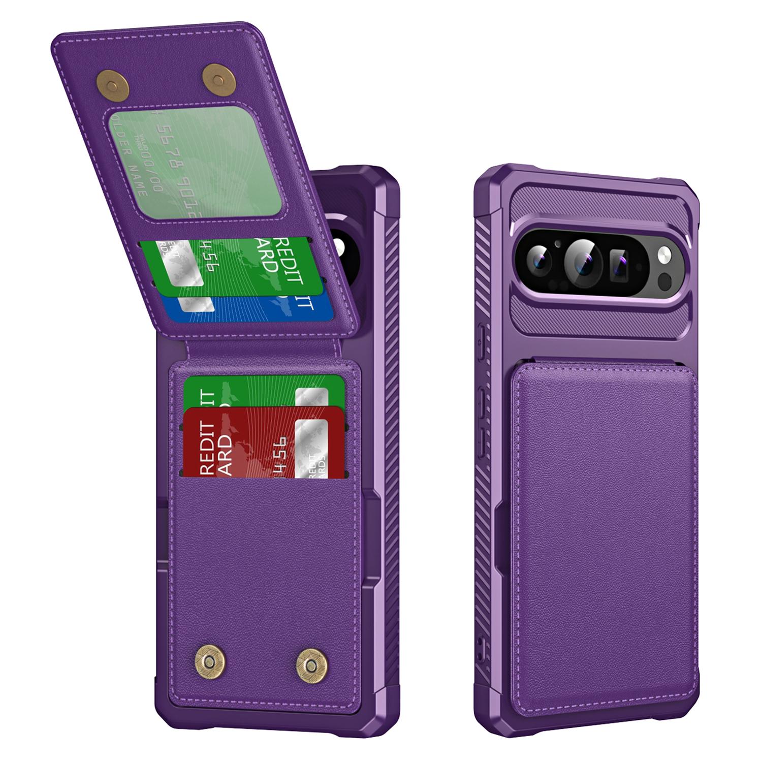 

ZM11 For Google Pixel 9 Pro/9 Case Card Slot Kickstand PU+TPU Phone Cover Purple