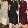 Übergröße Damen Lockeres Langes Kleid mit Stehkragen, Offenem Oberteil, Langen Unifarbenen Langärmeligen Langen Schwingkleid