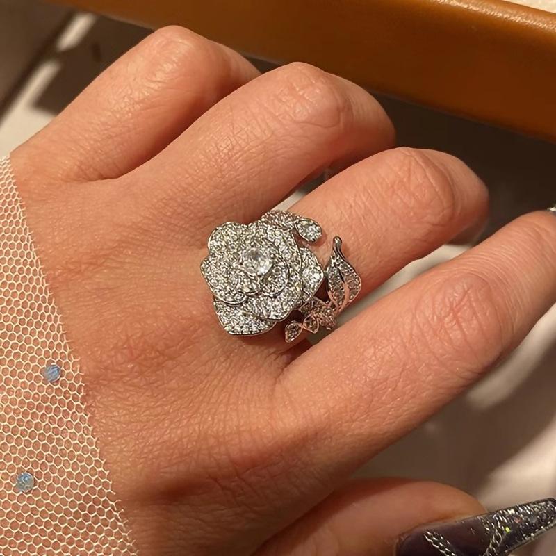 European and American Rose Ring, Adjustable Opening, Shiny Ring for Women, Engagement Gift Fashion Explosion