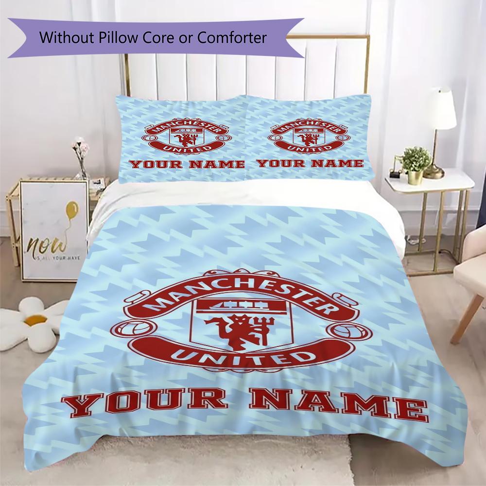 Custom Name Manchester United Pattern Bedding uilt Set uilt Cover Pillowcase Home Decoration Birthday Gift (1*duvet cover+2*pillowcase without core)