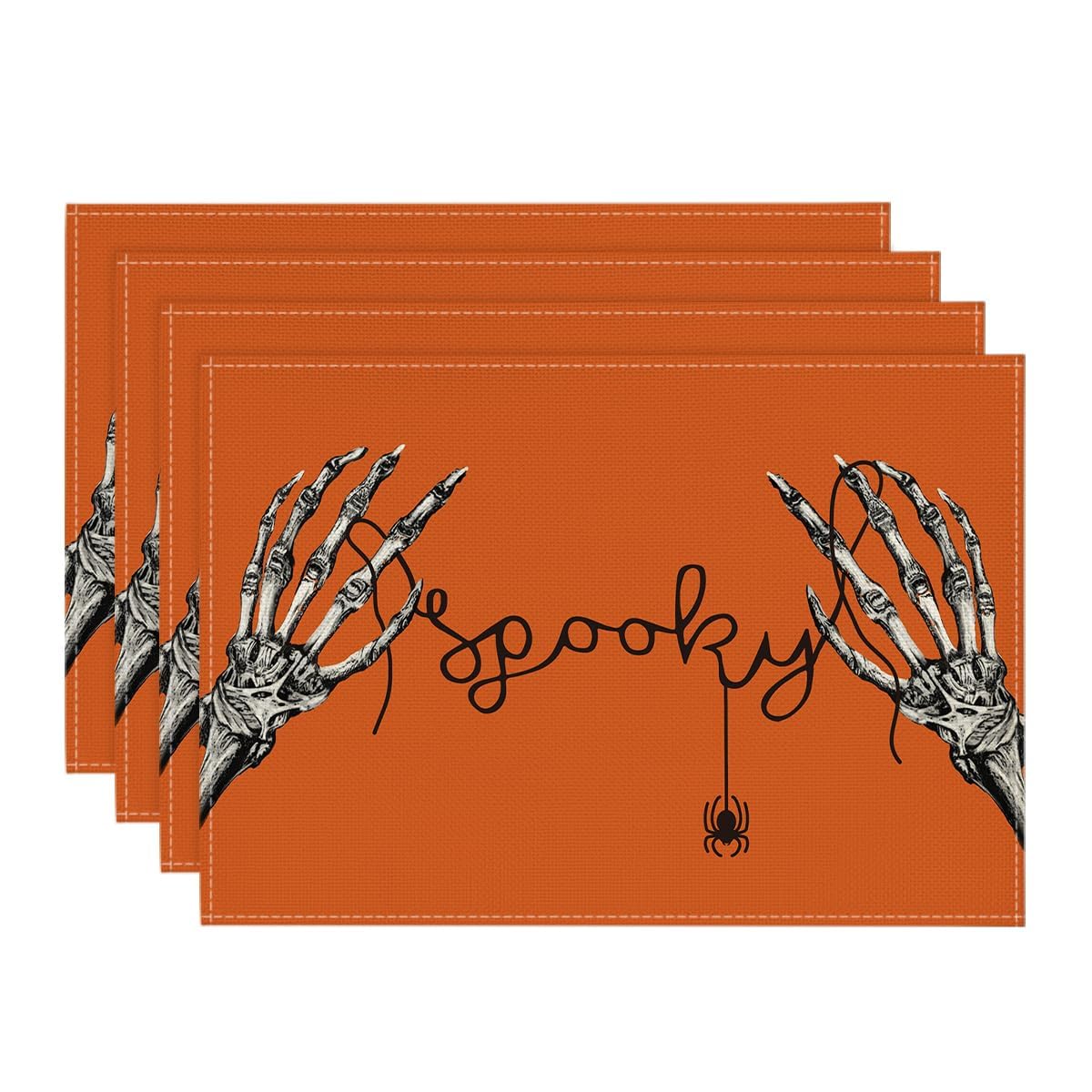 

Skeleton Hand Halloween Placemats Set of 4, 12x18 Inch Fall Floral Spider Table Mats for Party Kitchen Dining Decoration 12 x 18 , Rectangular 4 Pcs