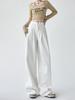 Women's Summer High Waist Wide Leg White Jeans - Pleated, Loose, Drapey, Mop-Style Long Pants