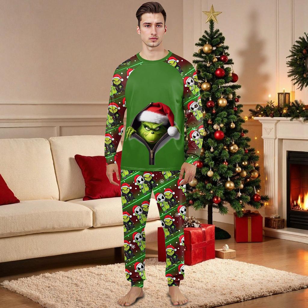 Familie Matchende Trykksett Pyjamas Loungewear Antrekk Familie Matchende Langermet Topp+Bukse Sett