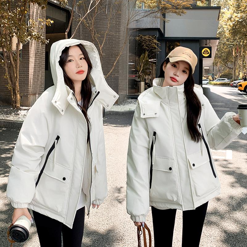 2025 new hooded fleece and cotton tooling style outdoor women's loose jacket thickened warm cotton jacket