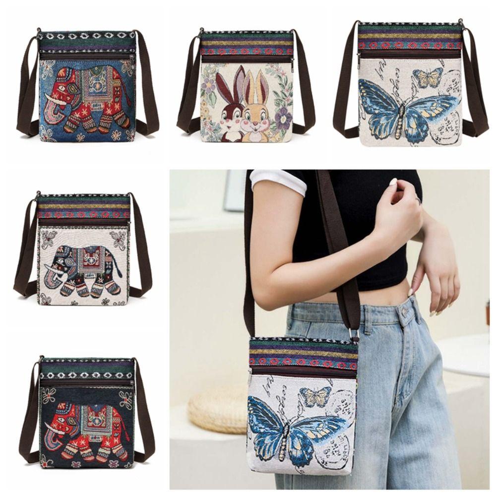 Rabbit Ethnic Style Crossbody  Bag Embroidery Animal Shoulder Bag  Grocery Handbags E
