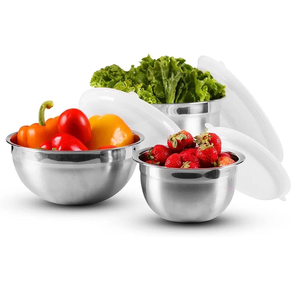 OVENTE Mixing Bowl Stainless Steel with Lids Nesting Bowls with Measuring Marks Easy To Clean and Store Perfect Cooking Baking