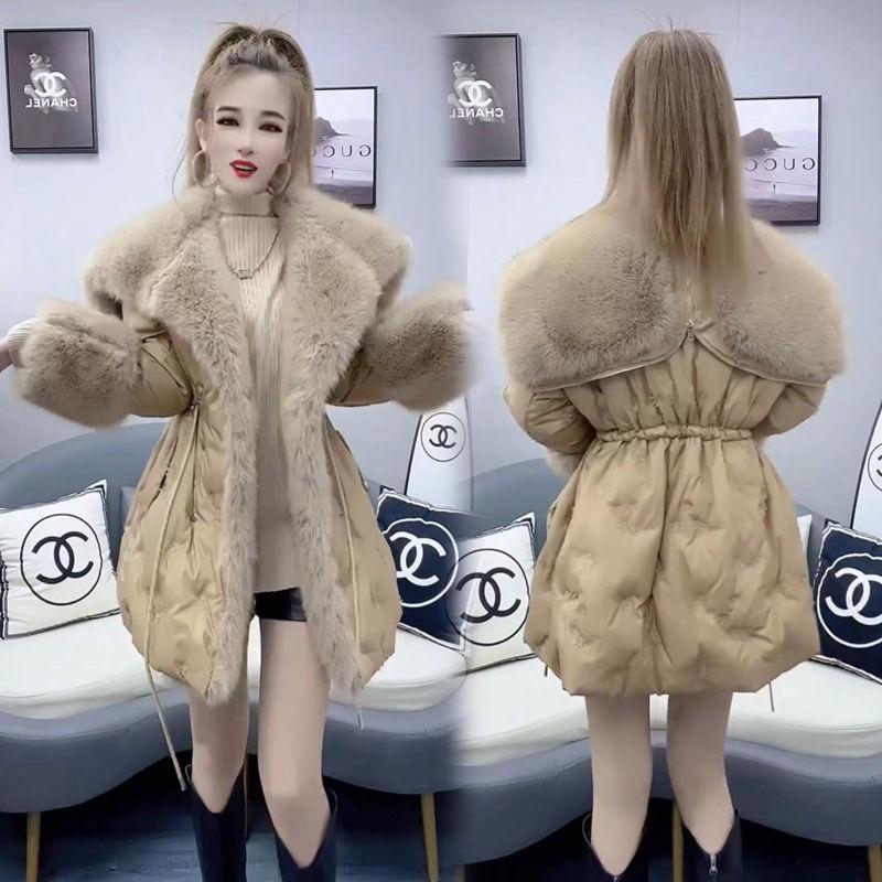 Winter New Fashion Hooded Down Cotton Clothes Women's Big Fur Collar Medium and Long Embroidered Jacket Cotton-padded Clothes