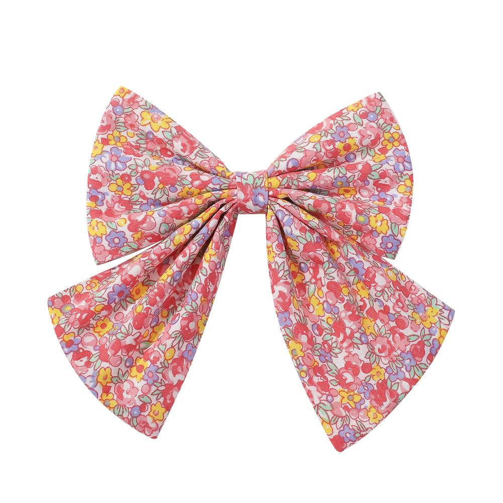 Elegant Floral Cotton Kids Bows Spring Butterfly Hair Clip Fashion Print Hair Barrette For Women Girls Sweet Hairpin Accessories