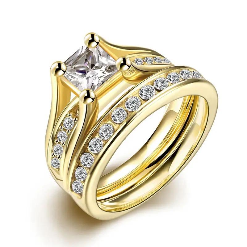 Fashion Couple Rings For Women Exquisite Rhinestones Zirconia Rings Set Simple Men Stainless Steel Rings Wedding Band Jewelry
