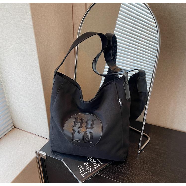 

Холщовая сумка женская новая модная большой вместимости многоцелевой рюкзак студенческий одноплечевой на косую тоут чёрный