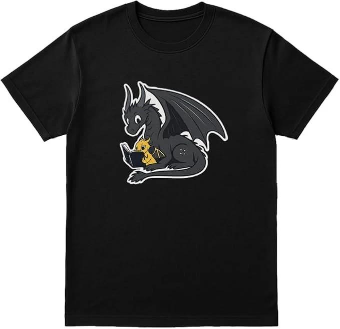 Whimsical Dragon Reading T-Shirt – Fantasy Creature Graphic Tee XXXL