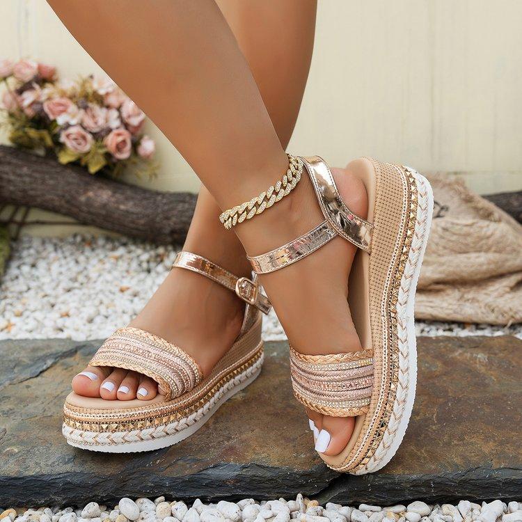 Summer Women Fish Mouth Sandals Thick Platform Wedge Heel Fashion Shiny