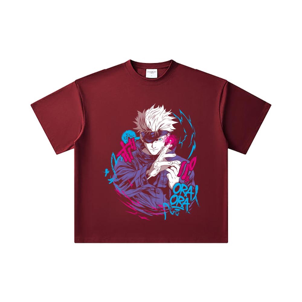260 GSM Double Yarn 32 Count 100% Cotton Jujutsu Kaisen V59 Gojo Print Unisex Heavy Cotton T Shirt