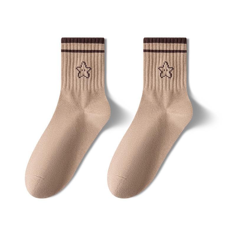 Women's Mid-calf Socks, Solid-colored Cotton-soled Spring and Autumn Girls' Striped Socks, Loafers, Long Socks, Autumn and Winter Sports Cotton Socks