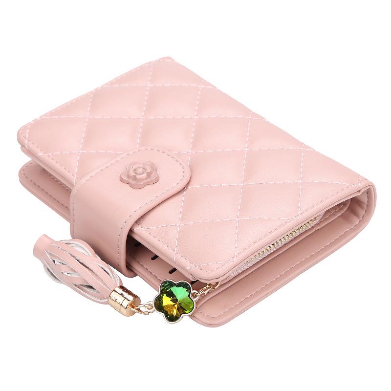 Women's Fashion Short Rhombus Wallet Pu Leather Tassel Zipper Card Holder Ladies Multi-card Coin Purse
