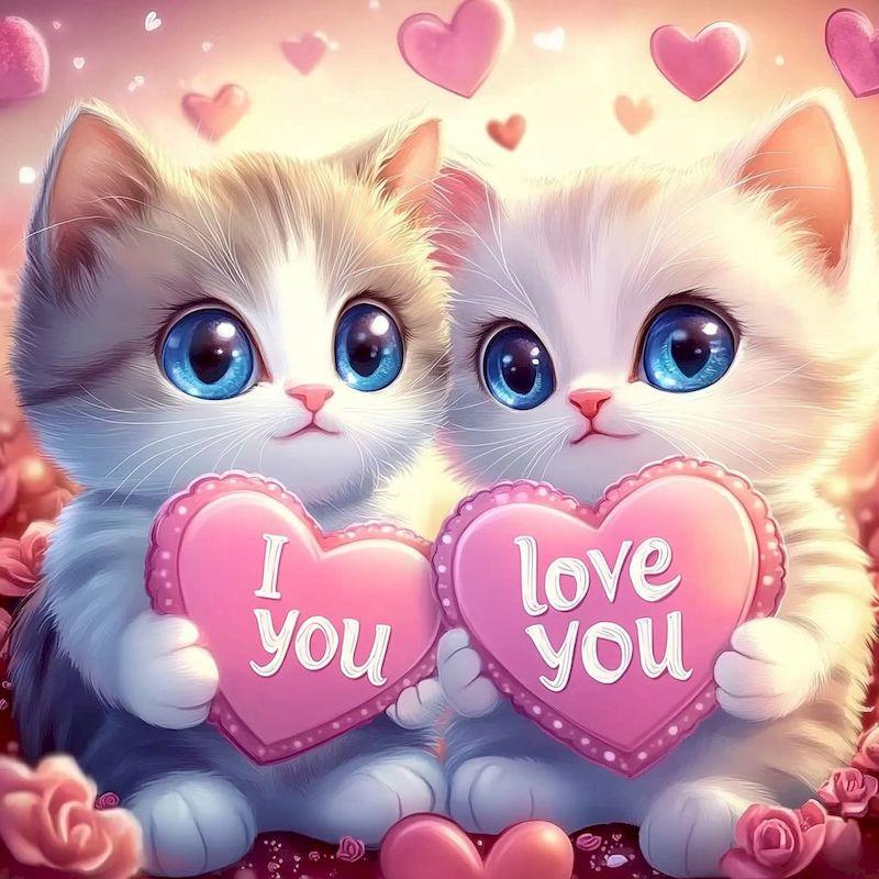 5d DIY Full Square/Round Diamond Painting Animal Cat Rhinestone Pictures Love Complete Kit Art Gift Home Decoration