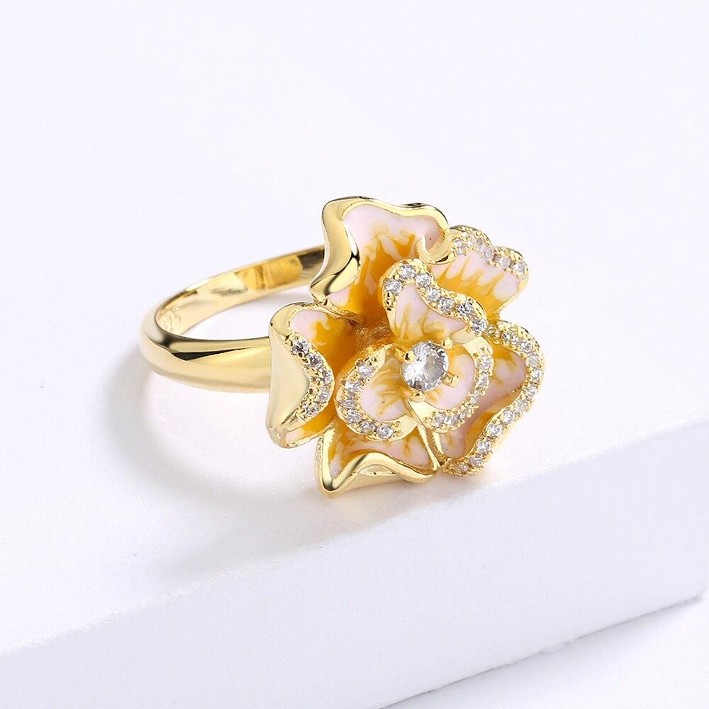 Bague classique en émail pour femmes, bijoux à fleurs jaunes, à la mode, bijoux de mariée, cadeau en émail époxy fait à la main